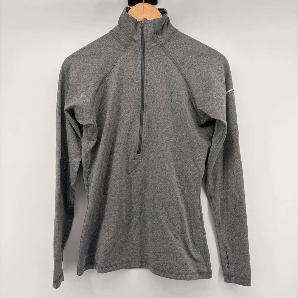 Nike Pro Hyperwarm 1/2 Zip Pullover Fleece Gray Thumbhole Running Top Womens M